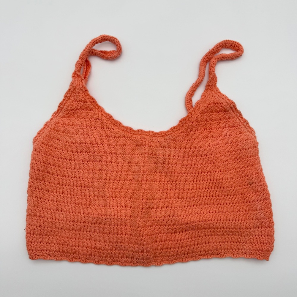 Aerie Crochet Knit Crop Top Coral Boho Cami Size Small